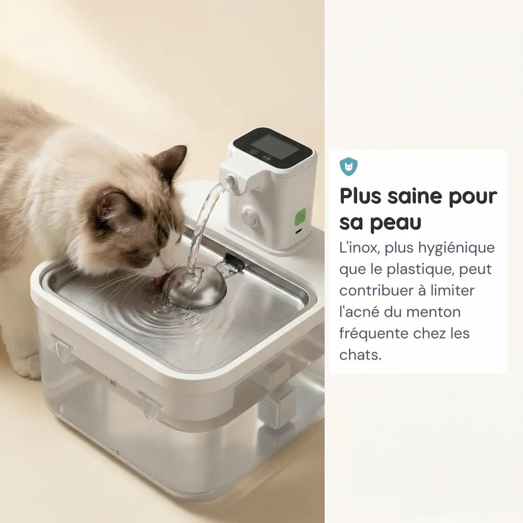 Fontaine à Eau pour Chat Sans Fil en Inox - Capteur de Mouvement - 2,5 L