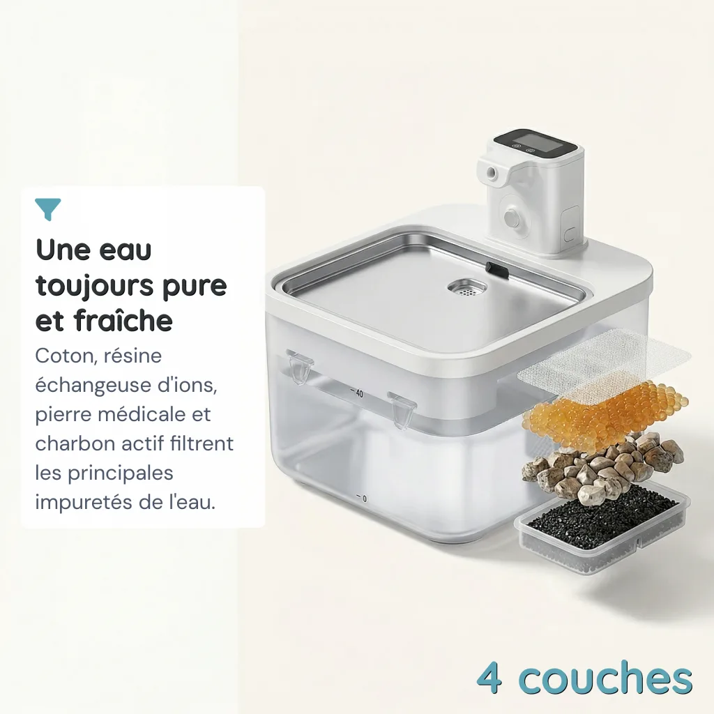 Fontaine à Eau pour Chat Sans Fil en Inox - Capteur de Mouvement - 2,5 L