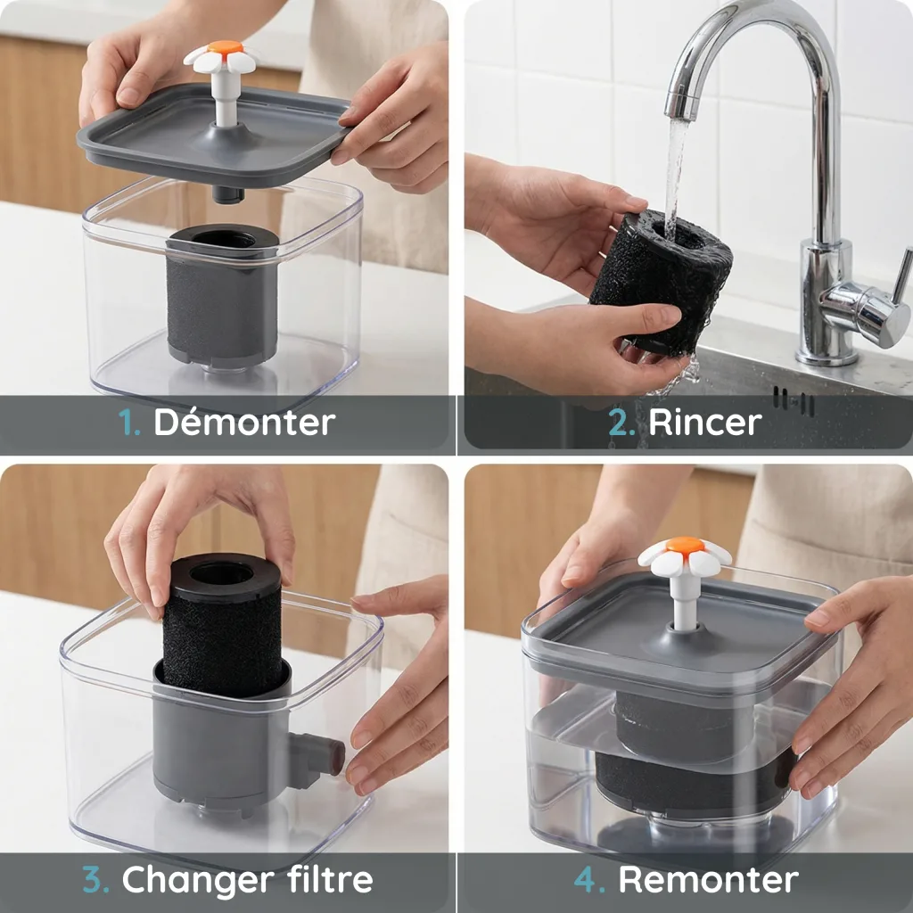 Fontaine à Eau pour Chat 3 Modes de Flux - LED Bleue - Filtration 4 Couches