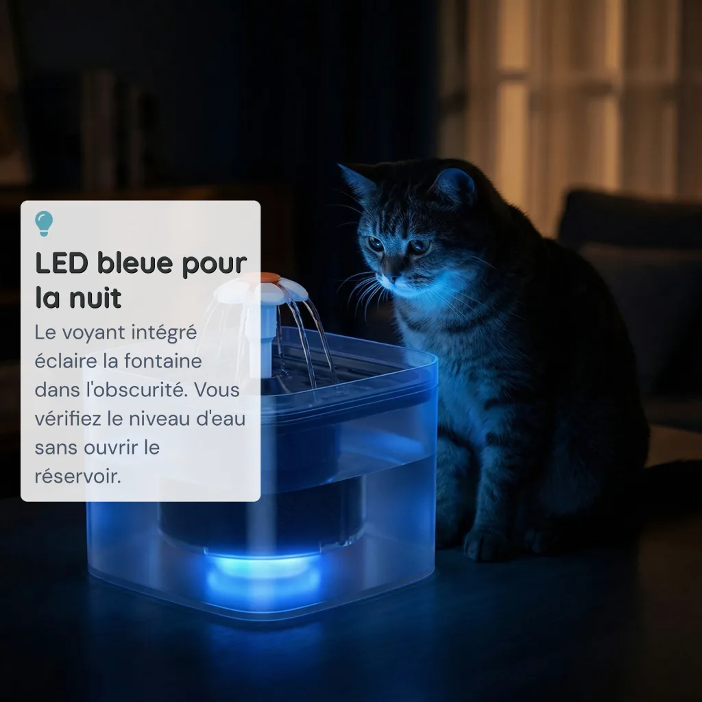 Fontaine à Eau pour Chat 3 Modes de Flux - LED Bleue - Filtration 4 Couches