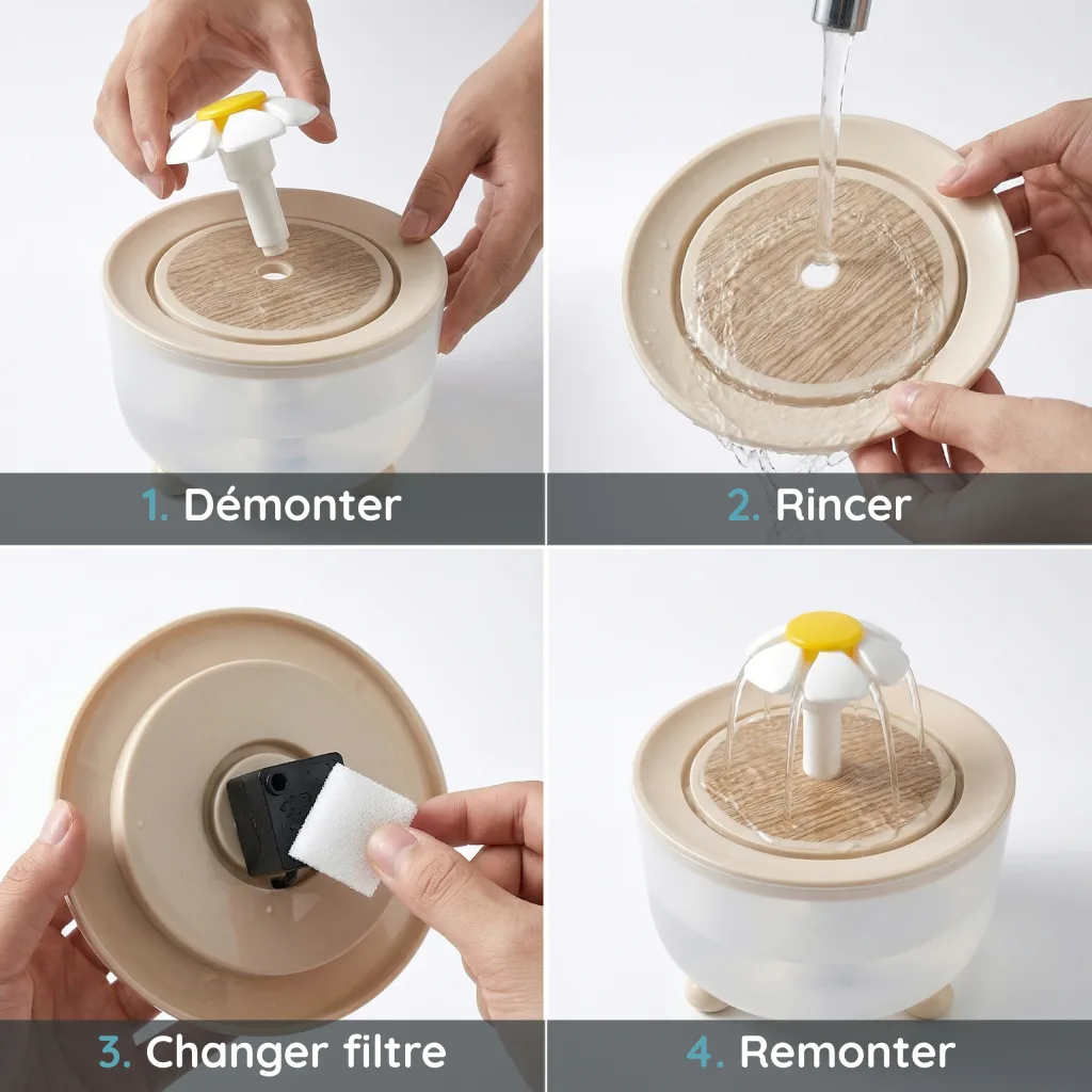 Mini Fontaine à Eau pour Chat Compacte - Effet Cascade Marguerite - 1,2 L