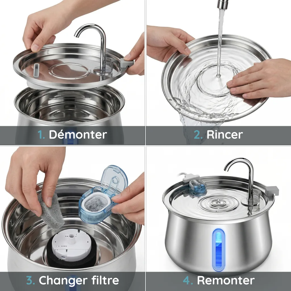 Fontaine à Eau pour Chat en Inox 304 - Grande Capacité 4 L - Silencieuse