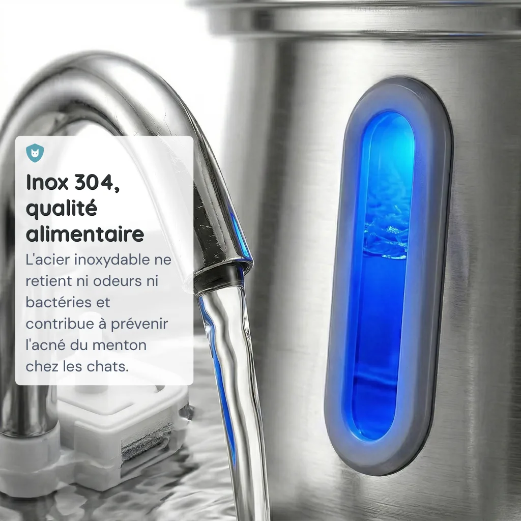Fontaine à Eau pour Chat en Inox 304 - Grande Capacité 4 L - Silencieuse