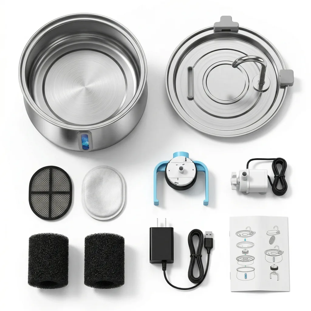 Fontaine à Eau pour Chat en Inox 304 - Grande Capacité 4 L - Silencieuse