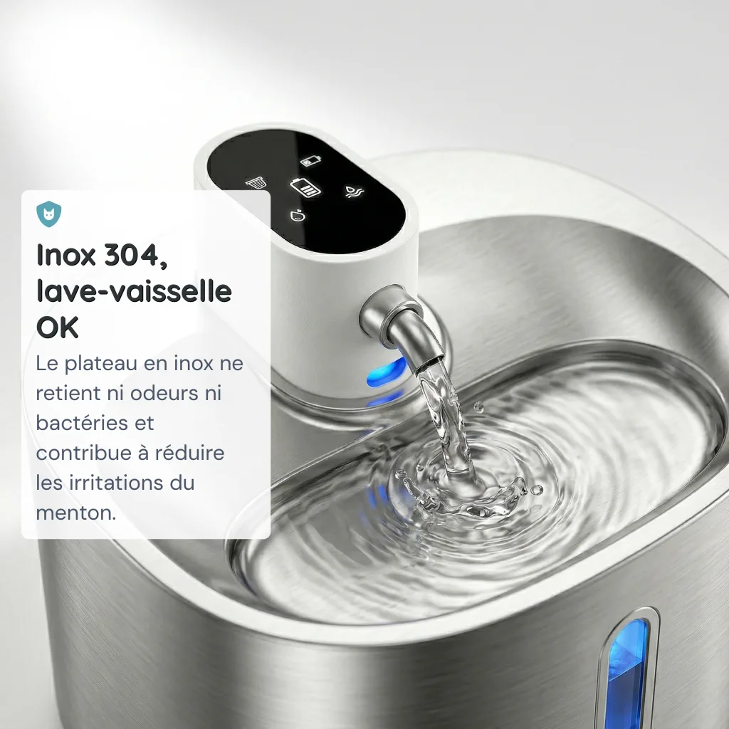 Fontaine à Eau pour Chat Sans Fil Inox 304 - Capteur Infrarouge - 4 L