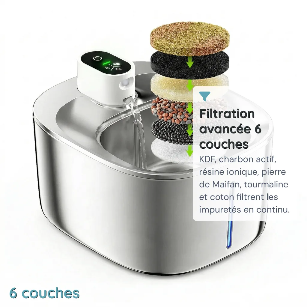Fontaine à Eau pour Chat Sans Fil Inox 304 - Capteur Infrarouge - 4 L