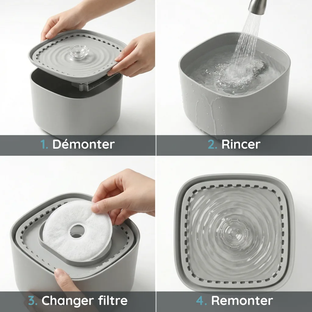 Fontaine à Eau pour Chat Compacte - Pompe Silencieuse 30 dB - Double Débit - 3 L