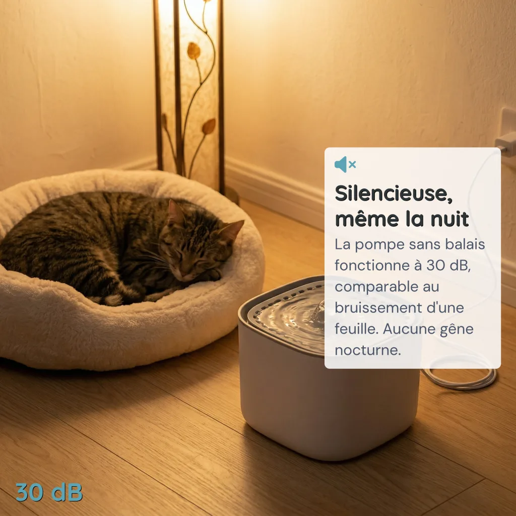 Fontaine à Eau pour Chat Compacte - Pompe Silencieuse 30 dB - Double Débit - 3 L