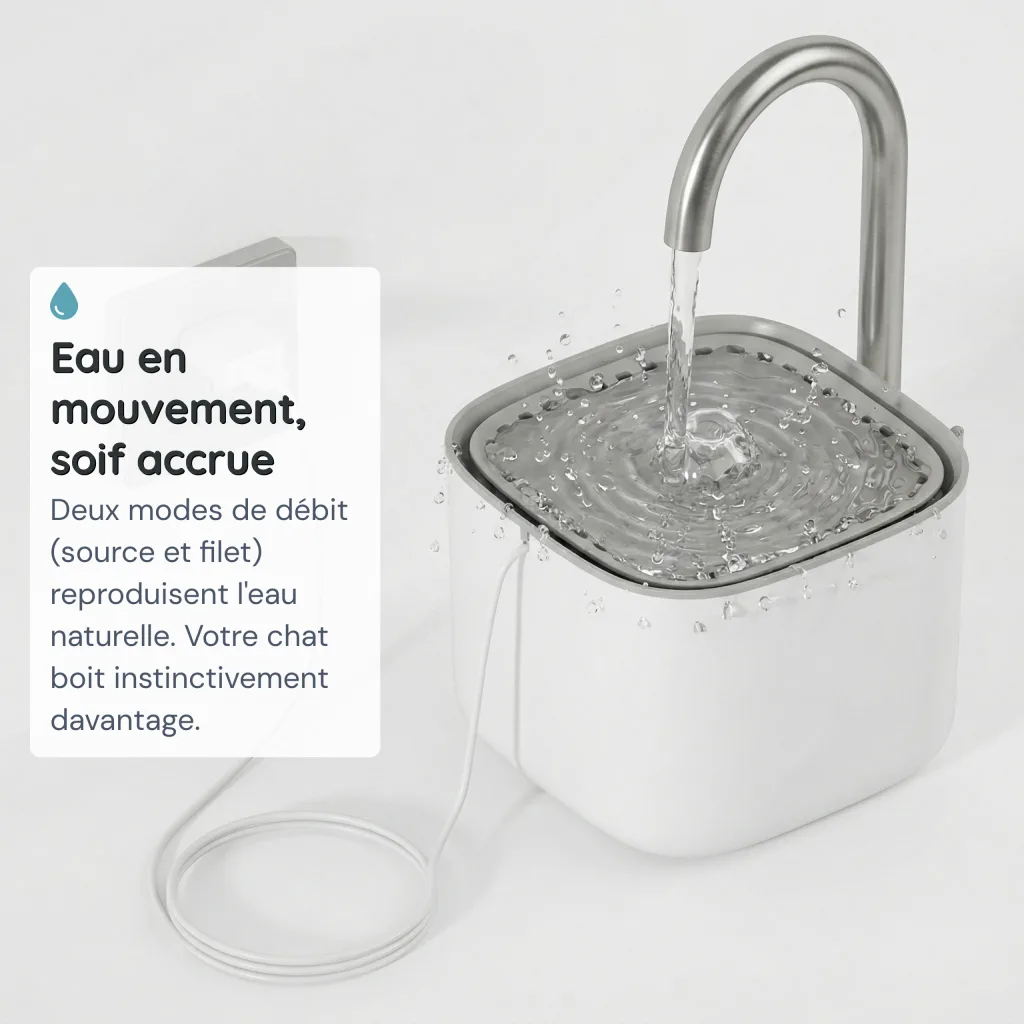 Fontaine à Eau pour Chat Compacte - Pompe Silencieuse 30 dB - Double Débit - 3 L