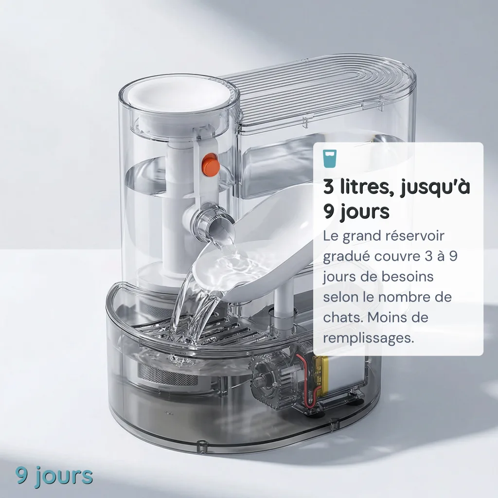 Fontaine à Eau pour Chat Sans Fil Sans Filtre - Écran LCD - 180 Jours - 3 L
