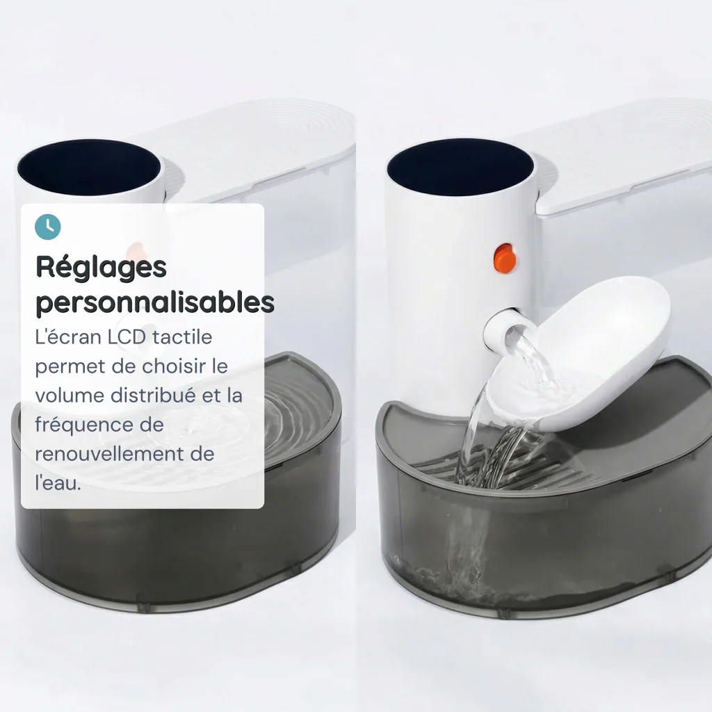 Fontaine à Eau pour Chat Sans Fil Sans Filtre - Écran LCD - 180 Jours - 3 L