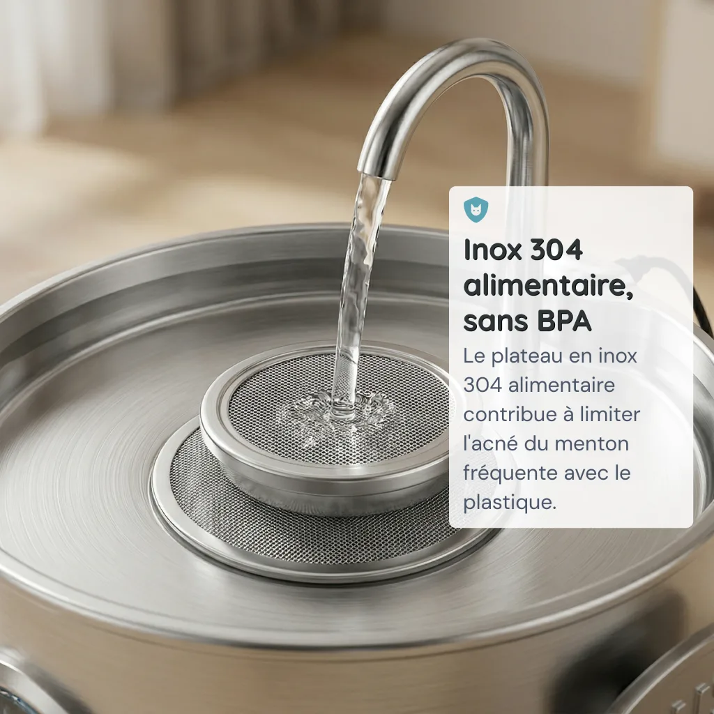 Fontaine à Eau pour Chat Inox 304 - Col de Cygne - Filtration 4 Couches - 2,2 L
