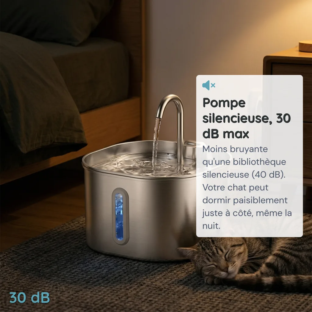 Fontaine à Eau pour Chat Inox 304 - Col de Cygne - Filtration 4 Couches - 2,2 L