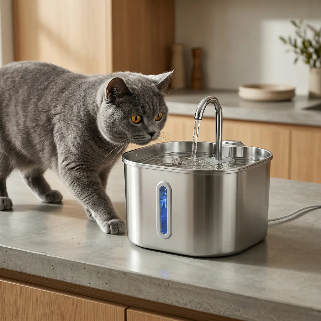 Fontaine à Eau pour Chat Inox 304 - Col de Cygne - Filtration 4 Couches - 2,2 L