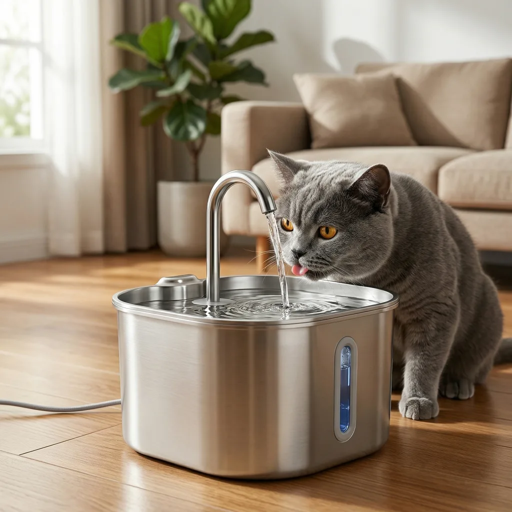 Client satisfait avec sa fontaine