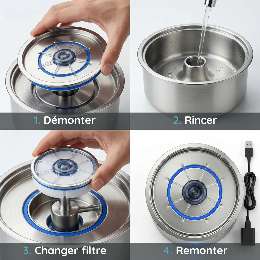 Fontaine à Eau pour Chat Inox SUS 304 - Arrêt Automatique - LED - 2,5 L