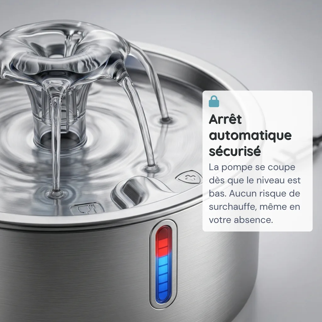 Fontaine à Eau pour Chat Inox SUS 304 - Arrêt Automatique - LED - 2,5 L