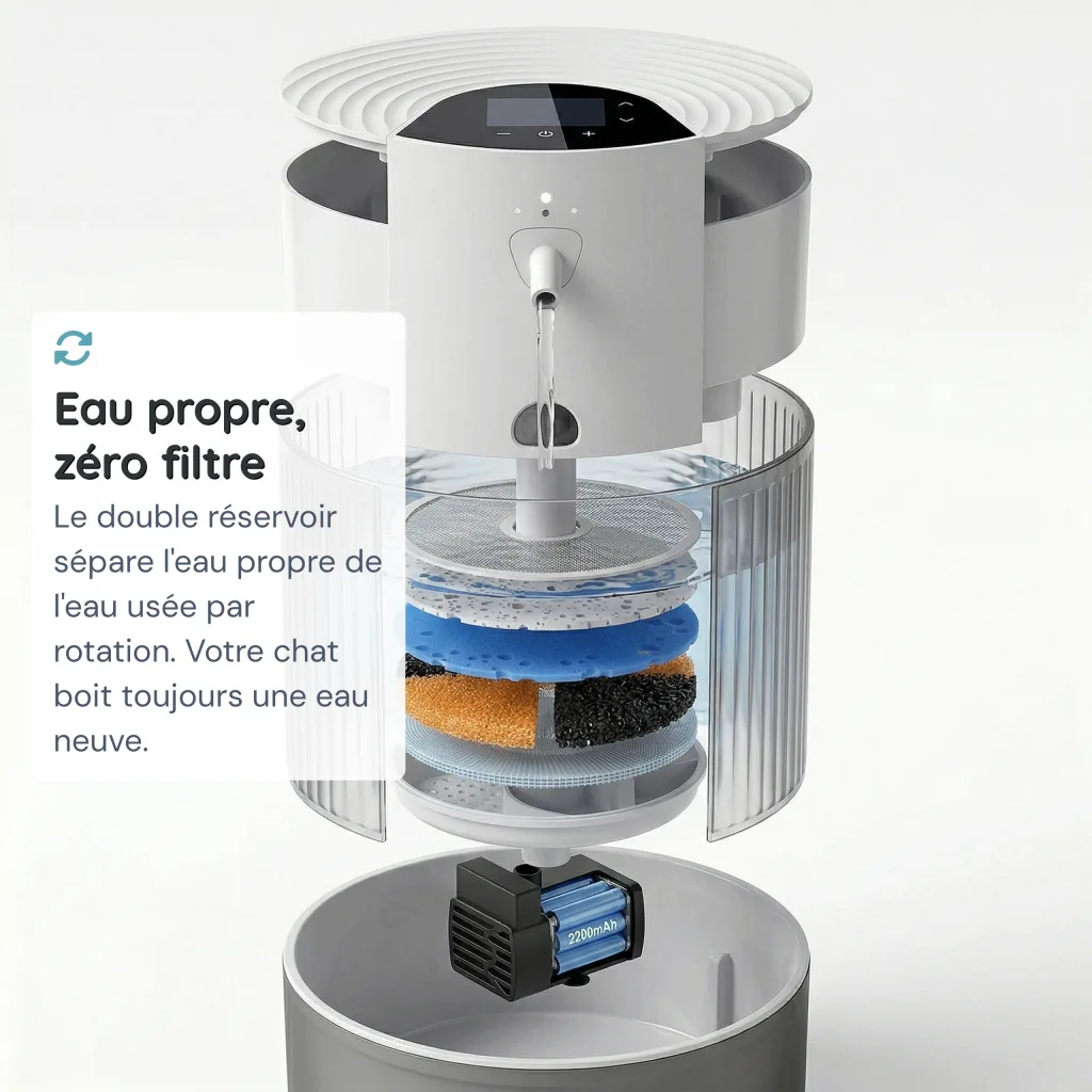 Fontaine à Eau pour Chat Sans Fil Sans Filtre - Capteur Infrarouge - 3 L