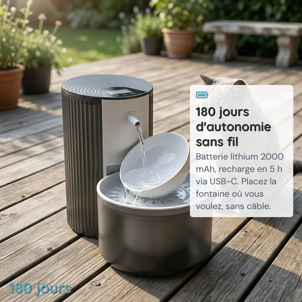Fontaine à Eau pour Chat Sans Fil Sans Filtre - Capteur Infrarouge - 3 L