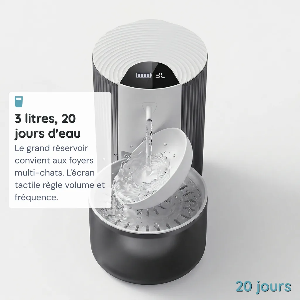 Fontaine à Eau pour Chat Sans Fil Sans Filtre - Capteur Infrarouge - 3 L