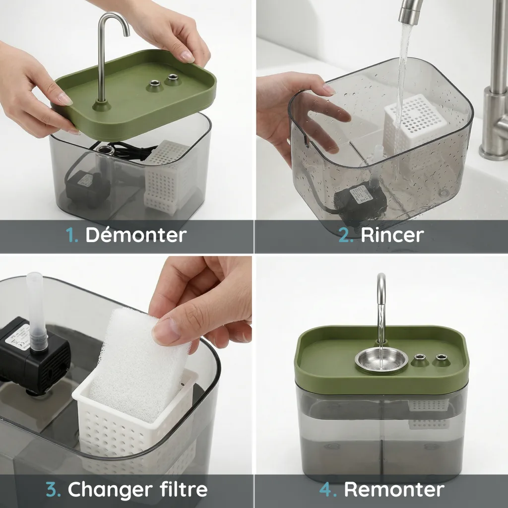 Fontaine à Eau pour Chat Ultra Compacte - Bec en Arc - Transparente - 1,5 L