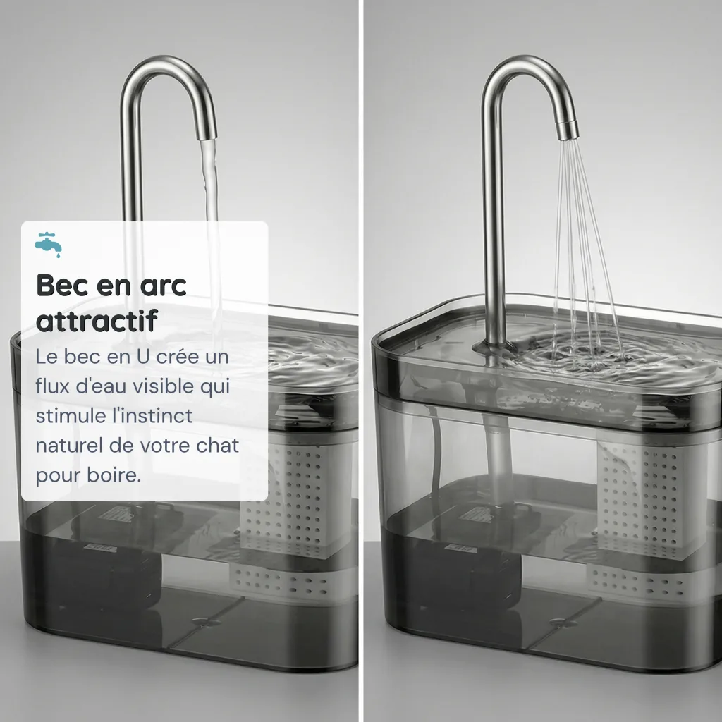 Fontaine à Eau pour Chat Ultra Compacte - Bec en Arc - Transparente - 1,5 L