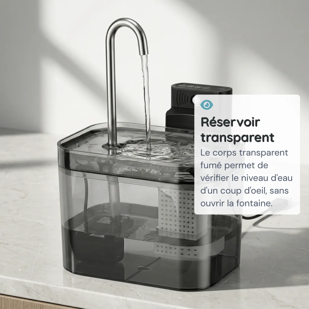 Fontaine à Eau pour Chat Ultra Compacte - Bec en Arc - Transparente - 1,5 L