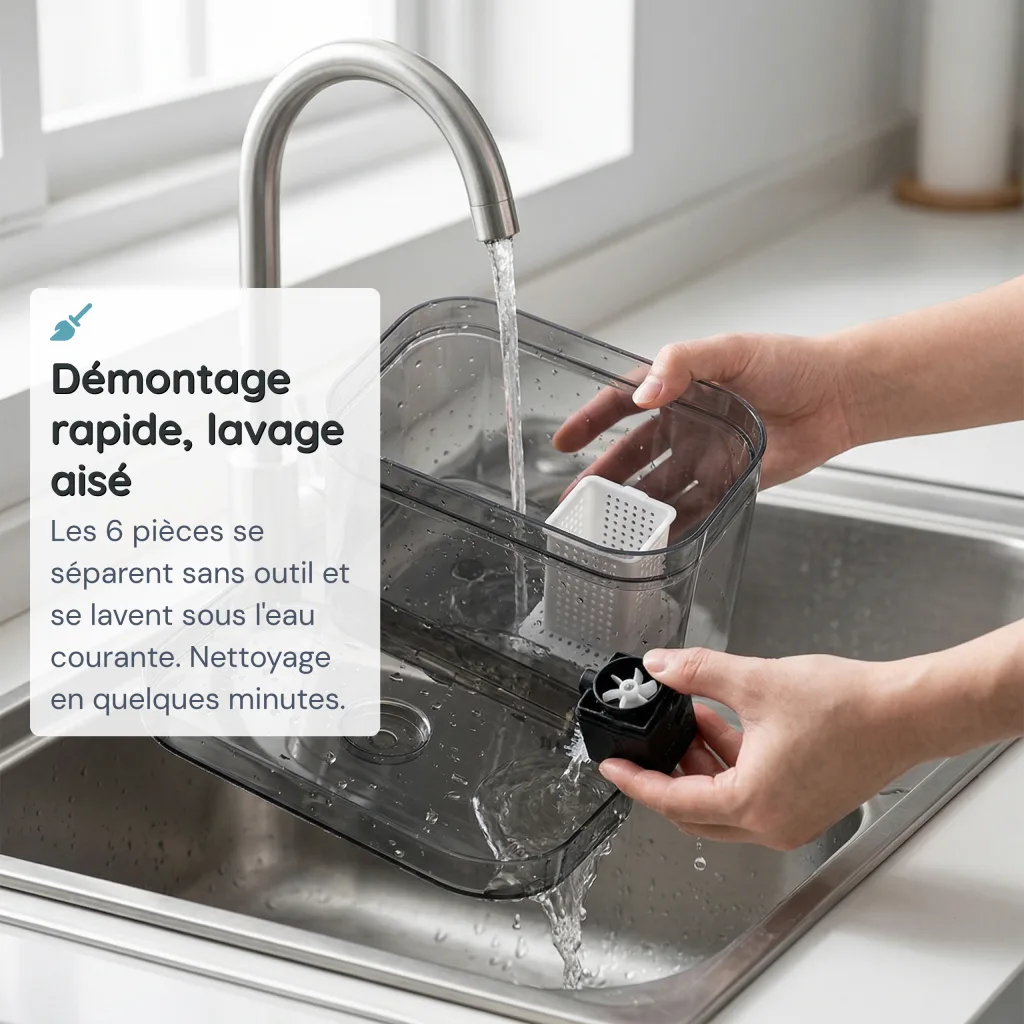 Fontaine à Eau pour Chat Ultra Compacte - Bec en Arc - Transparente - 1,5 L