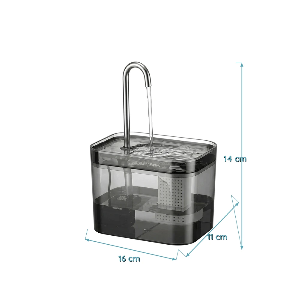 Fontaine à Eau pour Chat Ultra Compacte - Bec en Arc - Transparente - 1,5 L