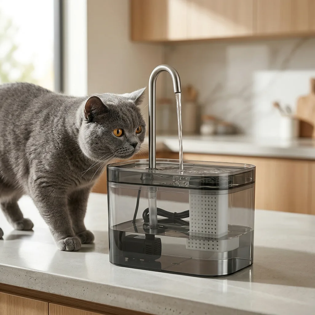 Fontaine à Eau pour Chat Ultra Compacte - Bec en Arc - Transparente - 1,5 L