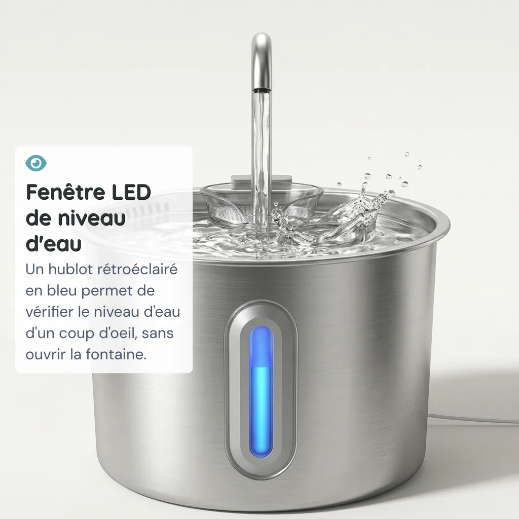Fontaine à Eau pour Chat Inox 304 Intégral - Quasi Inaudible 20 dB - 2,2 L
