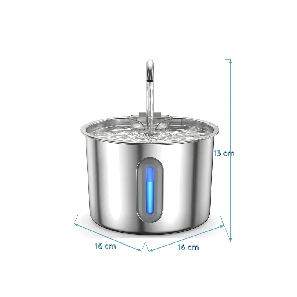 Fontaine à Eau pour Chat Inox 304 Intégral - Quasi Inaudible 20 dB - 2,2 L