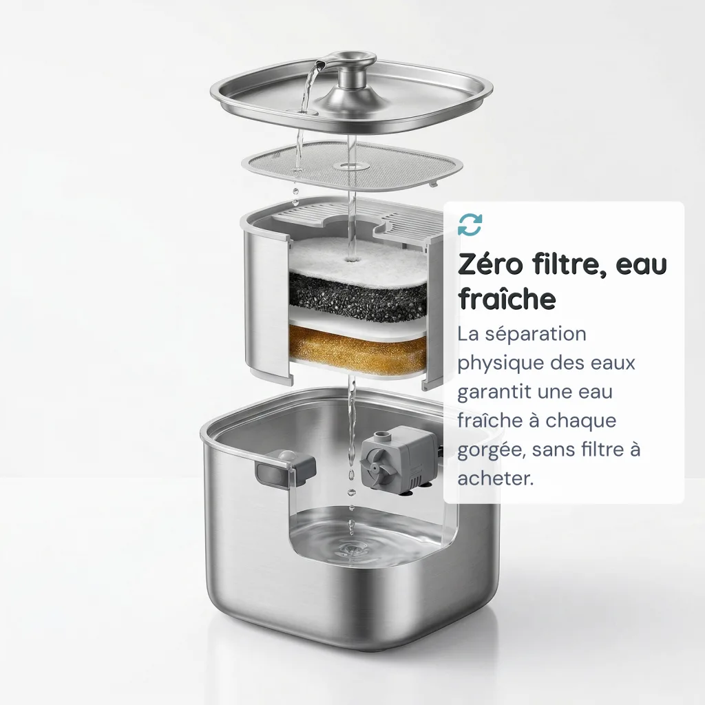Fontaine à Eau pour Chat Sans Fil - Capteur Radar - Sans Filtre - Inox 304 - 3 L