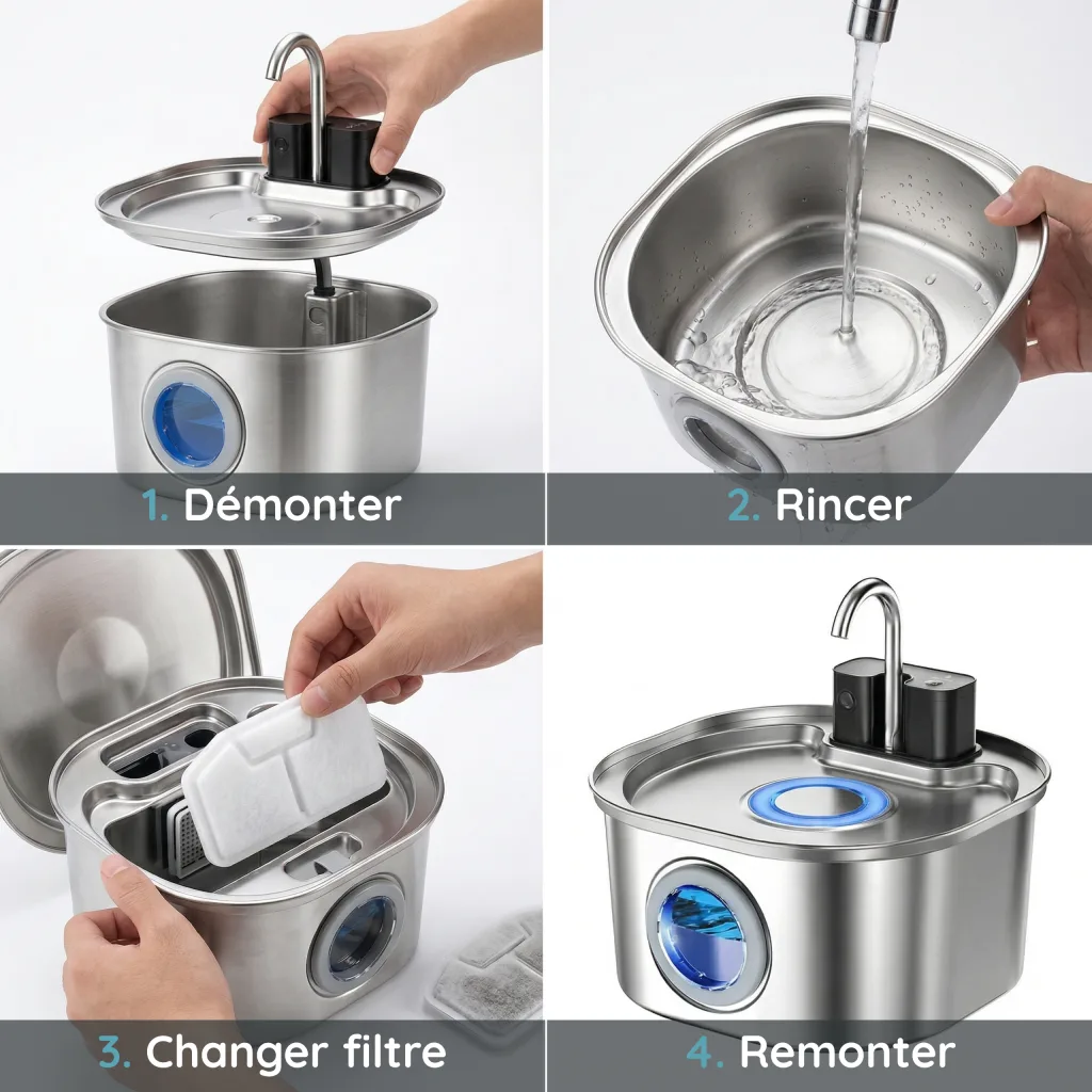 Fontaine à Eau pour Chat Tout Inox Brossé - Sans Fil - 3 Modes - 3,2 L