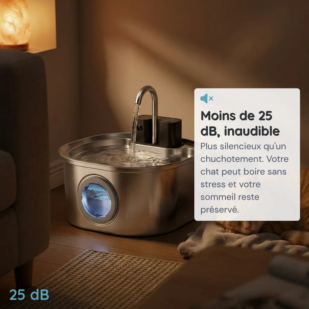 Fontaine à Eau pour Chat Tout Inox Brossé - Sans Fil - 3 Modes - 3,2 L