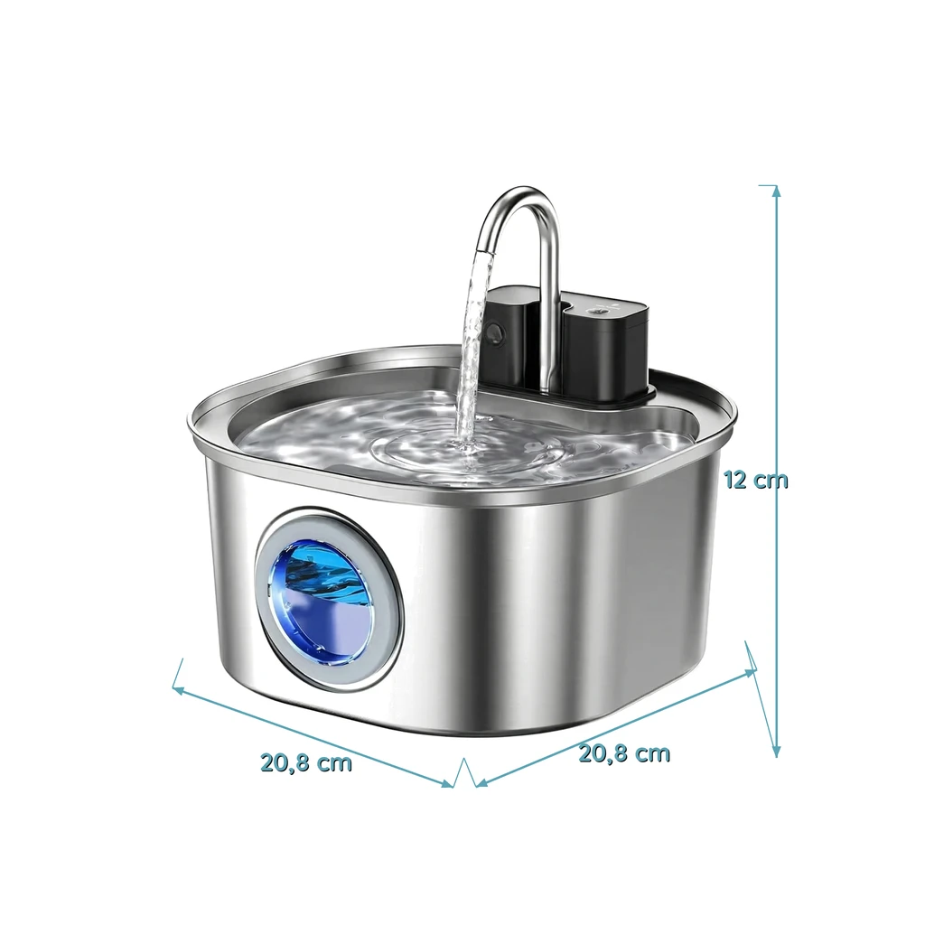 Fontaine à Eau pour Chat Tout Inox Brossé - Sans Fil - 3 Modes - 3,2 L