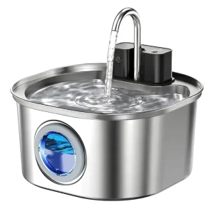 Fontaine à Eau pour Chat Tout Inox Brossé - Sans Fil - 3 Modes - 3,2 L