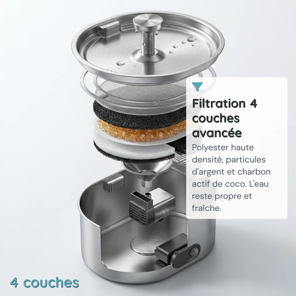 Fontaine à Eau pour Chat Sans Fil - Capteur Infrarouge 120° - Inox 304 - 3,5 L