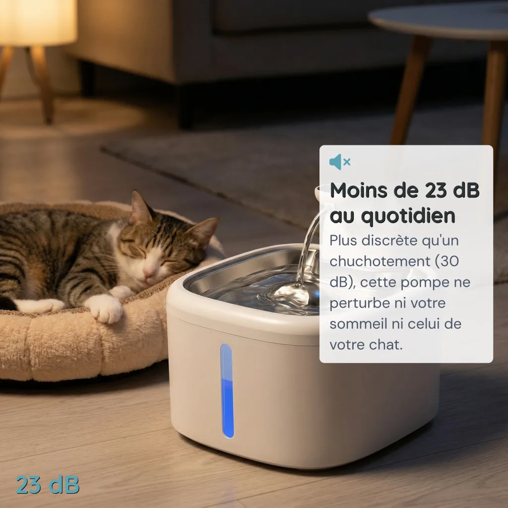 Fontaine à Eau pour Chat Sans Fil 23 dB - Capteur de Mouvement - 3,5 L