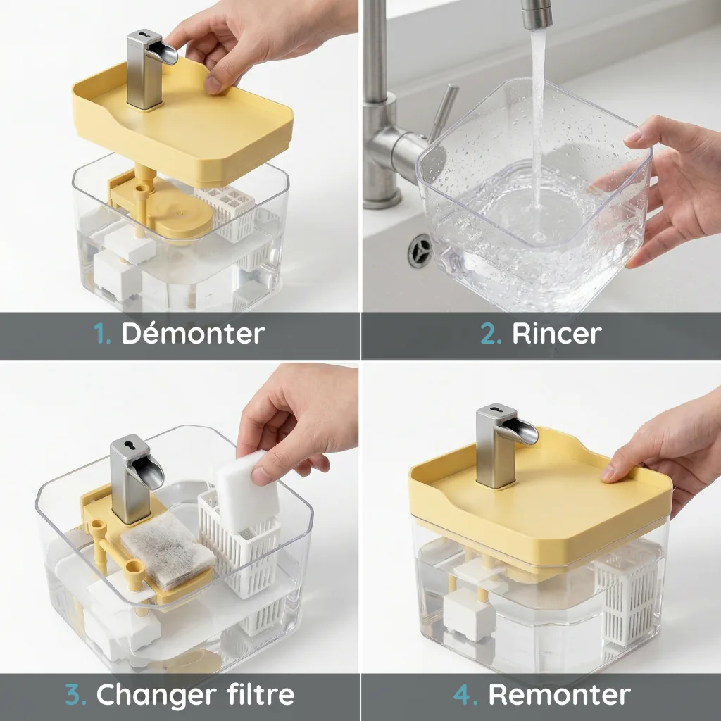 Mini Fontaine à Eau pour Chat - 4 Vitesses de Débit - Buse Inox Amovible - 1,5 L