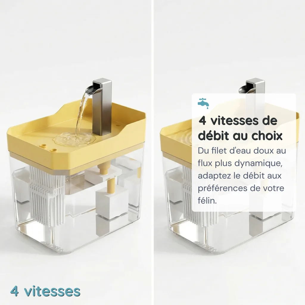 Mini Fontaine à Eau pour Chat - 4 Vitesses de Débit - Buse Inox Amovible - 1,5 L