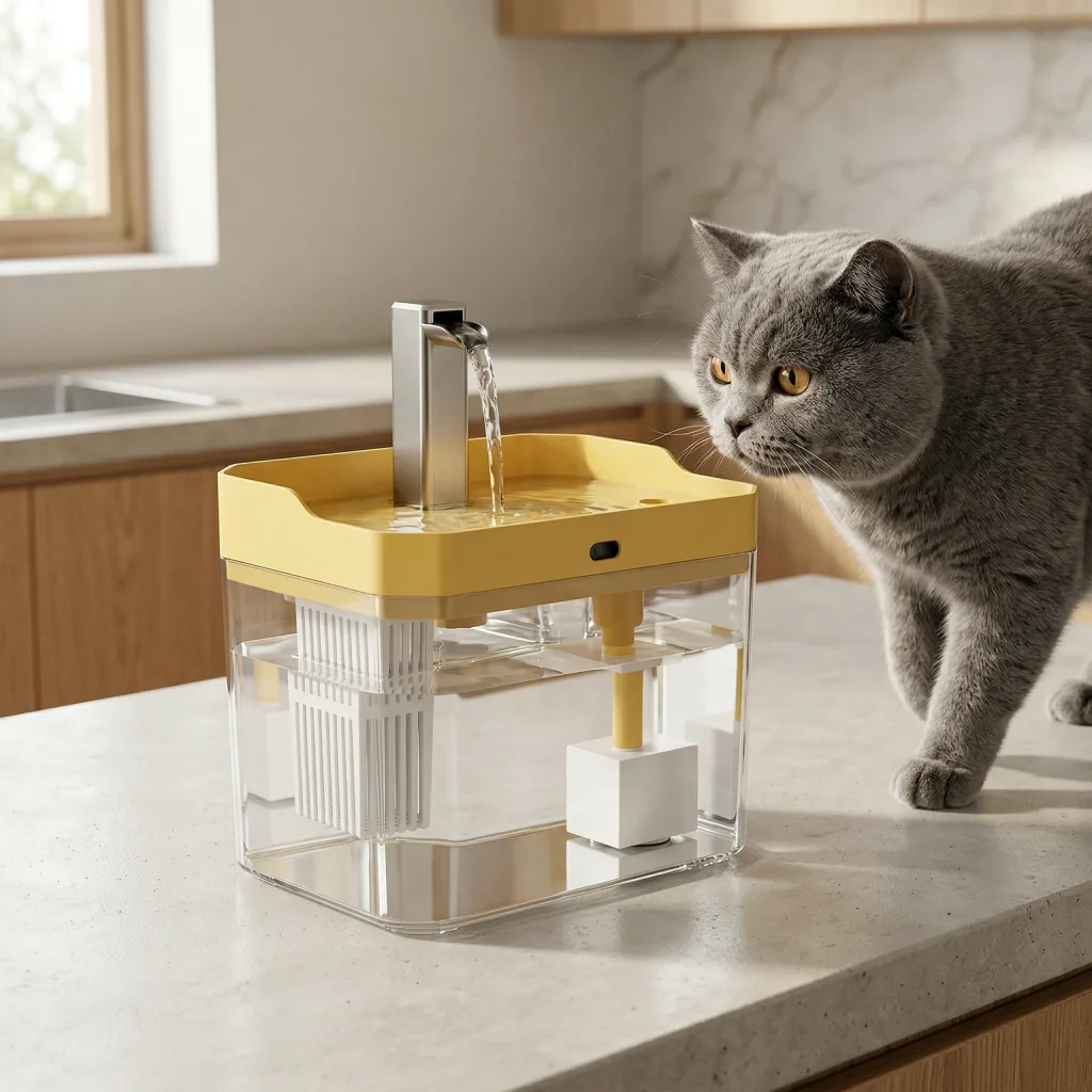 Mini Fontaine à Eau pour Chat - 4 Vitesses de Débit - Buse Inox Amovible - 1,5 L