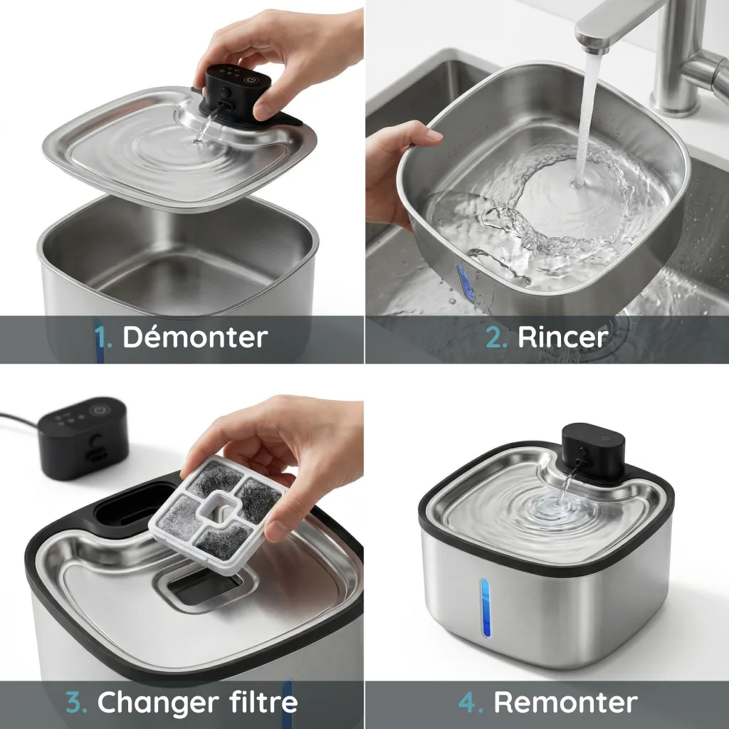 Fontaine à Eau pour Chat Tout Inox Sans Fil - Capteur de Mouvement - 3,5 L