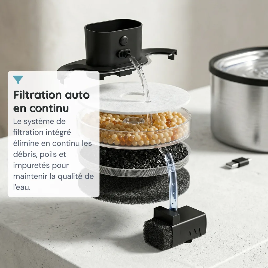 Fontaine à Eau pour Chat Tout Inox Sans Fil - Capteur de Mouvement - 3,5 L