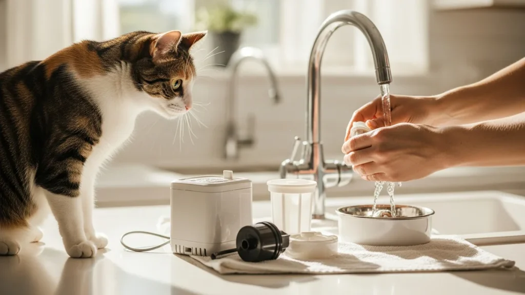 Entretien fontaine à eau pour chat